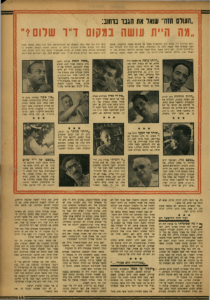 העולם הזה - גליון 1037 - 21 באוגוסט 1957 - עמוד 15 | ״העולם הזה״ שואל את הגבו בוחוב: ״מה היית עושח במקום דייו שלום?״ רופא העיניים ד״ר שלום נדון לחודשיים מאסר על תקיפת אשתו. הדוקטור /שעקב משן שנתיים אחר אשתו וידע
