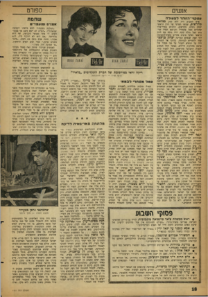 העולם הזה - גליון 1151 - 21 באוקטובר 1959 - עמוד 18 | אנשים ספורט עסקני־הזוהר לפעולה איש השבוע היד, ללא ספק בצלאל מהרשוב, שמשו הפרטי של הרב הראשי שחמת יצחק ניסים. מהרשוב, הלבוש במדי־שרד שחורים כשל אדמירל והנושא