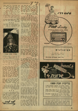 העולם הזה - גליון 1219 - 1 בפברואר 1961 - עמוד 2 | אנ טנ ת. פרריט־ פני מי ת 6 .מנורו ת רמקול ״ .8כל הגלים ם א ^01א£ ק פי טול ני ק תל־אביב, רחוב הרצל 40 (פנת לוינסקי) ,טל 32642 :. בדי ריפוד מובחרים ומודרניים