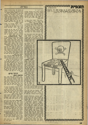 העולם הזה - גליון 1229 - 11 באפריל 1961 - עמוד 14 | תצפית כל הזכויות שמורות • עוד השבוע יוודע לף על מאורע שלא היה כדוגמתו כארץ, ושיאפיל גם על משפט אייבמן. הנואויע שיכה גלים בעולס, קשור באחד האנשים שבסביבתו