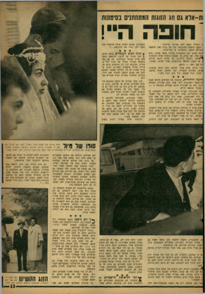 העולם הזה - גליון 1234 - 10 במאי 1961 - עמוד 13 | ות־אלא גם חג הנוגות המתחתנים בסיטונות חופ !ה מגדרה נראה להם אכזוטי ומידברי. י הפעם נמשכה משום־מה עינו אל נערה נאה, שישבה השולחן השכן, ומתבוננת בו בביישנות.