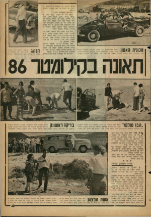 העולם הזה - גליון 1310 - 17 באוקטובר 1962 - עמוד 23 | מכונית האסון מדגם ארו־־ויליס, בה נפצעו חמישה נוסעים, ביניהם אחד קשה, בקילומטר ה־ 86 בכביש תל־אביב—חיפה. נהג המכונית ניסה לעקוף מכונית דופין, אך סטה לצד שמאל של