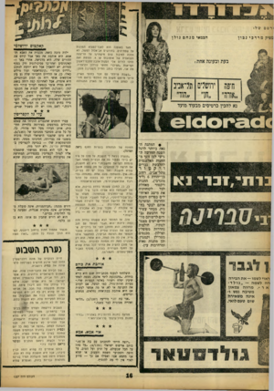 העולם הזה - גליון 1357 - 12 בספטמבר 1963 - עמוד 16 | הבמאי מגחםגולן מאד באופנה הוא לאבד־למצוא תמונות על שפת־הים. בחודשים אב־אלול למשל, לא הלנה לאיבוד שום מישהי/ו על הריצפה הקלאסית של אוטובוס קו .4לעומת זאת החלו