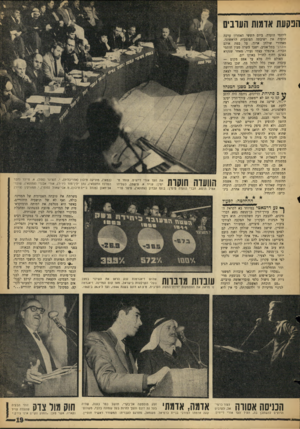 העולם הזה - גליון 1428 - 20 בינואר 1965 - עמוד 19 | הבקעת אומות הערבים ליוזמי הועדה. ביום הששי האחרון ערכה הועדה את ישיבתה הפומבית הראשונה. מאחורי שולחן ארוך, על ;במת אולם מוגרבי בתל־אביב, ישבו עשרה מבין חותמי