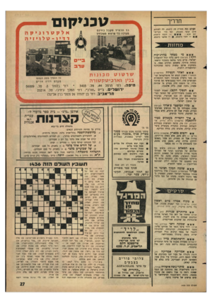 העולם הזה - גליון 1436 - 17 במרץ 1965 - עמוד 27 | טכניקום תדריך העולם הזר ממליץ מה לראות, מח לשמוע, היכן לבקר השבוע, לפי סדר העדיפו— חובה לראות; יות הבא : — אפשר לראות. רצוי לראות; מפחד כל תלמ יד מקבל בח י נם