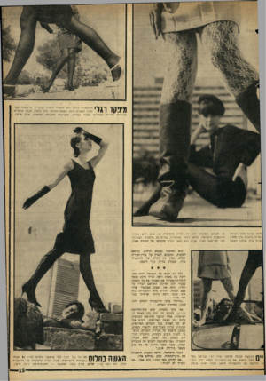 העולם הזה - גליון 1461 - 8 בספטמבר 1965 - עמוד 15 | מיפקד רגלי חנו ר רו ח חדש, בכיכר מלכי ישראל ־גליים גרובות גרבי־תחרה .מנית אילן ארקין יושבת אחרות הדוגמנית סודאן היא מפקדת מיטדר הגרביים הרקומות אשר נערך השבוע