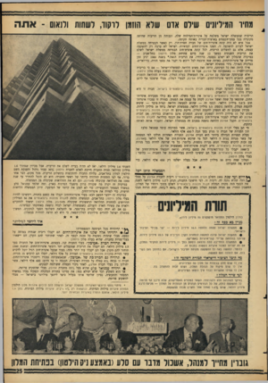 העולם הזה - גליון 1463 - 22 בספטמבר 1965 - עמוד 25 | מהיד המיליונים שילם אדם שלא הוזמו לרקוד, לשחות ולנאום ־ אתה הריבית שממשלת ישראל משלמת על איגרות־המילווה שלה, וגבוהה מן הריבית שהיתר, מקובלת בכל עסקי־ר,כספים
