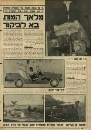 העולם הזה - גליון 1472 - 17 בנובמבר 1965 - עמוד 16 | >ו שר תאונות ואסו1וח ענו נשמע״ם האחרונים על הוגי האוננות בארץ -ונוס להיסטריה נורית מלאר המות בא לביקור כעתונאי־התאונות. הוא היה מומחה לצילום תאונות חמורות. הוא