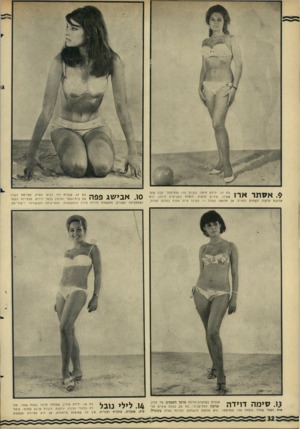 העולם הזה - גליון 1511 - 17 באוגוסט 1966 - עמוד 32 | בת .17 ילידת חיפה. גובהה 173 סנטימטר. צבע שער *י 1 11 שמיני, עיניים חומות. לומדת בשביעית תיכון. היא אוהבת לרקוד, לשחות ולטייל. אך חלומה הגדול — לערוך טיול מקיף