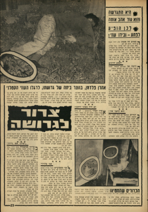 העולם הזה - גליון 1541 - 15 במרץ 1967 - עמוד 23 | ^ היא התגרשת והוא עור אהב אותת ^ ד כו הופיע לנתע-ונירו עוז! , ך* מאהב של אשתו היה ידידו הטוב ( | ביותר. והוא לא ידע. ״שש שנים הם רימו אותי,״ בכה אהרון פלדמן