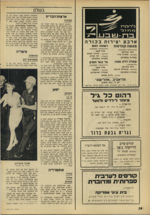 העולם הזה - גליון 1562 - 9 באוגוסט 1967 - עמוד 24 | בשלם ארצות־הברית המחיר ארבע יצירות בכורה מעשה קונדסות כוריאוגרפיה ותלבושות : לשתות האש כוריאוגרפיה ותלבושות : ג׳נט אורדמן מו סי ק ה: לוצ׳ינו בריו (בכורה
