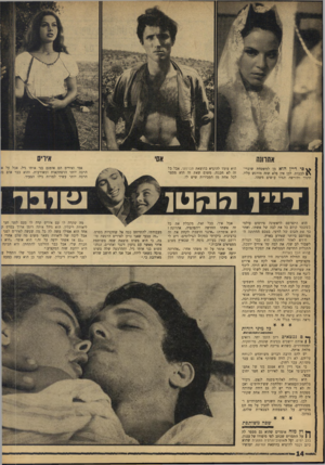 העולם הזה - גליון 1566 - 6 בספטמבר 1967 - עמוד 14 | איריס אחרונה ^ פי דיין הוא בן למשפחת שוברים לבבות. לכן אין פלא שזה מורגש עליו. חינוך ותורשה תמיד עושים משהו. אסי ואיריס הם אומנם בני אותו גיל, אבל על א׳ הרבה