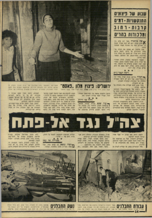 העולם הזה - גליון 1569 - 27 בספטמבר 1967 - עמוד 14 | שנוע שר פיצוצים חתנסשויות-דמים קומת -וחוב ומלכודות נהוי ם *ץ שד! פירפרה משך יום שלם בין ^ חיים ומוות. היא לא ידעה אפילו שבנה בן השלוש וחצי מת מאותה פצצה שפצעה