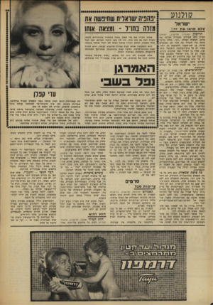 העולם הזה - גליון 1623 - 9 בספטמבר 1968 - עמוד 24 | עדי הופיעה לפניו, ב שימלה פ שוטה שהביאה אי ת ה מישראל, בלי כל הפאר וההדר ה א מרי ק אי שהוא רגיל אליו. היא שרה, בפניו א ת ״ירושלים של זהב״ .היא שרה בפניו עוד