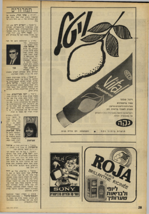 העולם הזה - גליון 1633 - 18 בדצמבר 1968 - עמוד 28 | תמרורים ילדה. אתל קנדי, אלמנתו של הסינאסור בוברט קנדי, אשר נרצח בעת מסע הבחירות שלו — בת.