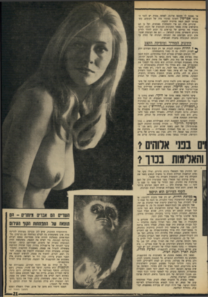 העולם הזה - גליון 1644 - 6 במרץ 1969 - עמוד 21 | מצד שני, אי־אפשר היה להחזיק ברודנות קיצונית, כי במסעי־הציד היה צורך בשיתוף־פעולה גם עם הזכרים היותר חלשים. המנהיג חדל מלהיות רודן מוחלט, הפך מנהיג