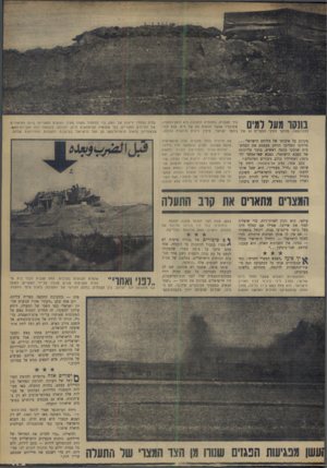 העולם הזה - גליון 1652 - 30 באפריל 1969 - עמוד 24 | בוגקו מער דגים גדר האבנים, בתח תי תהת מונה, היא דופן־התעלה, שלרגליו אפשר לראות פס של מיס. .מעל לסו־ללת־העפר, סזדלן ר לעיני המצרים גג של בונקר ישראלי. מי מין