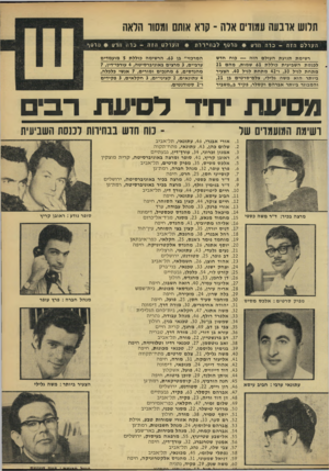 העולם הזה - גליון 1674 - 1 באוקטובר 1969 - עמוד 19 | תרוש ארבעה עמודים ארה ־ קוא אותם ומסור הראה העולם הז ה -כרה חדש * מוסףלבחירות רשימת תנועת העולם הזה — כוח חדש לכנסת השביעית כוללת 61 שמות, מהם 21 מתחת לגיל