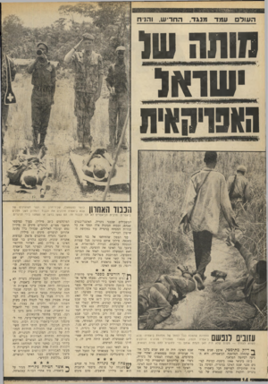 העולם הזה - גליון 1689 - 14 בינואר 1970 - עמוד 27 | ה עו ל ם ע מד מנג ד. החרי ש, וה 1ח מותה של שואל האפוקאית כומר (משמאל) ,שכיר־חרב זר ושני חצוצרנים של צבא ביאפרה חולקים את הכבוד האחרון לשני חללים ביאפרים. מרבית