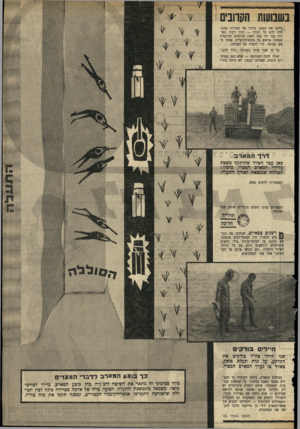 העולם הזה - גליון 1709 - 2 ביוני 1970 - עמוד 19 | חיי לי ם בו ד קי שני חיילי צה״ל בודקים את הקרקע, על גדת תעלת סואץ, כאזור בו נערף המארב המצרי, בביצוע המארב, בלטה העובדה כי המצרים נמנעו הפעם מלחזור על שגיאות