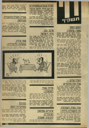 העולם הזה - גליון 1719 - 12 באוגוסט 1970 - עמוד 17 | צמרת משרד-התהבורה מתחלפת בעיקבות עזיבתו של שר־התחבורה עזר וייצמן, יחולו שינויים בצמרת משרד־התחבורה.