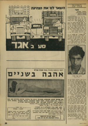 העולם הזה - גליון 1740 - 6 בינואר 1970 - עמוד 29 | במדינה סעד ה שאר 7־נ 1א ת הנהיגה טינול בנכים; מכות בראש יוסף כדורי ( )17.5נפגע בילדותו בשיתוק ילדים• אביו נפגע קשה בתאונת עבודה, נותר נכד, לכל חייו. מלבד יוסף