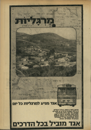 העולם הזה - גליון 1757 - 5 במאי 1971 - עמוד 29 | ח $ני*יז! *ינו ען ייס אגד מגיע למרגליות כל י 1ם מו שב נ 1ס ד 0ו 95ו. בג לי ל ה עליון 3 0ק״מ מ מנ ר ה 8 0 1ק ״ מ מקרית־שמונה. עלשס חיים מ רג ליו ת- קלב רי ס קי,