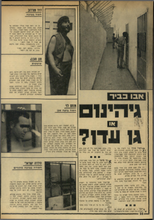 העולם הזה - גליון 1758 - 12 במאי 1971 - עמוד 16 | דויד מורחב חשוד בגניבה בן ,18 נראה צעיר מגילו. תחבושת על המצח, פנס מתחת לעין שמאל .״קיבלתי מכות מהבולשת,״ מספר הצעיר .״תפז ז אותי בעיר. לא רציתי להיכנס