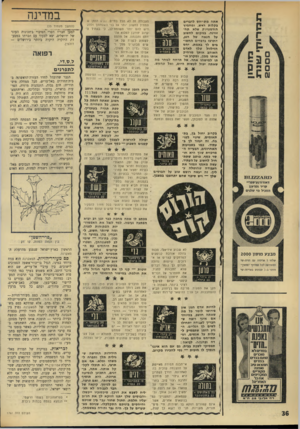 העולם הזה - גליון 1761 - 2 ביוני 1971 - עמוד 36 | הם נעזרים בו לריפוי כאבי־בטן, שעלת, כאג־שיניים, כפייה, טחורים, וסתם כל מיני מרעין בישין. גם שימושו האחר, כסם מעורר־הזיות — משהו מעין ל.ס.די. לשכבות