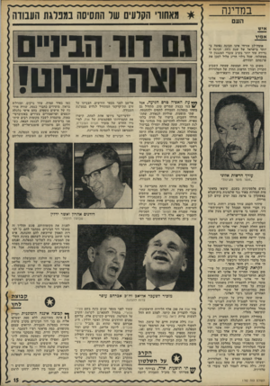 העולם הזה - גליון 1782 - 27 באוקטובר 1971 - עמוד 15 | מטפחים אנשים שמעולם לא היו עסקנים מפלגתיים. את חיים בר־לב ויצחק רבין רוצים לדחוף לממשלה. קציני מילואים קבוצת ך* קבוצה איננה.