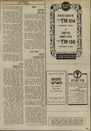 העולם הזה - גליון 1788 - 8 בדצמבר 1971 - עמוד 16 | מעשה זה סימל את כל תקוות ממשלת גולדה מאיר: שהמלחמה החדשה ׳תסיח את הדעת מן המרחב, תבטל את הלחץ האמריקאי־סובייטי להסדר חלקי. … הוא עלול להחליט שאין לו מנוס