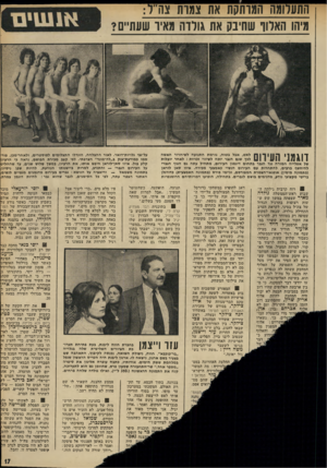 העולם הזה - גליון 1800 - 1 במרץ 1972 - עמוד 17 | אודותיו, כתבה עופרה אליגון את סיפרה ״מספר אחד.״ שר״התחבורה שמעון פרס, שהוזמן גם הוא לתערוכה, קנח את התמונה הראשונה ( 350.ל״י) ,ואילו גולדה שלחה פרחים.