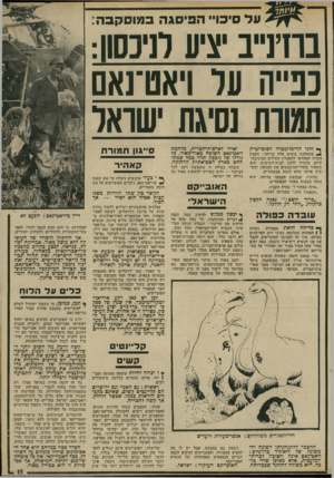 העולם הזה - גליון 1812 - 24 במאי 1972 - עמוד 15 | על סיכויי הפיסגה במוסקבה נוונ ״ נ י צי ע רנינ סוו : נ נ ״ הער וי א ם ־נאם תשותנ סי ג ת ׳ שואל ף* חוגי הדיפלומטיה הסובייטית ^ מתהלכת בימים אלה בדיחה: הקצין