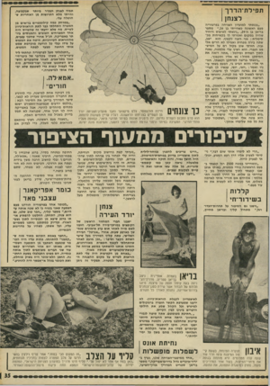 העולם הזה - גליון 1814 - 7 ביוני 1972 - עמוד 35 | תפילת־הדרך לצנחן ״נכנסתי למועדון הצניחה בפרטוריה פעם ראשונה כשהייתי בן ,16״ מספר בריאן בן ה־ ,24״ניגשתי לטיפוס היחיד שהיה במקום ואמרתי לו בקשיחות מכסימלית: אני