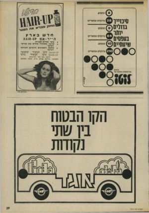 העולם הזה - גליון 1815 - 14 ביוני 1972 - עמוד 29 | סימנים סי נוייו )7 ( 1סימנים גדה! ינ צירופים אפשריים 1ו תו)!/ בטפ טי ם ^ טיט תייט * א ת הניו ע ר חדש צירופים אפשריים היי ר ־ א פ קט-טו&ט * עוצר נשירת שערות *