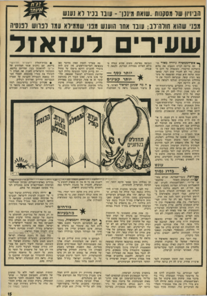 העולם הזה - גליון 1833 - 18 באוקטובר 1972 - עמוד 15 | הדרג של ועדת קופל, דרג של פקי עותו של הטירור הערבי בגילוייו האח טית, ולעניין מביך ומדאיג דים בכירים הקשורים למימסד, הצביע רונים. מול מצב זה ניצבה ממשלת ישראל