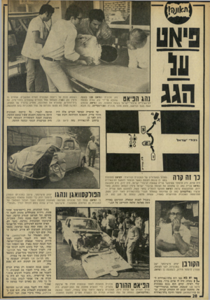 העולם הזה - גליון 1835 - 1 בנובמבר 1972 - עמוד 28 | נהג הפיאט נהג מכונית הפיאט 128 בשעה שהובא על־ידי נהג שהיה בצומת לה־גארדייה וגיבורי־ישראל בשעת התאונה. נהג הפיאט, שנפצע קשה בגבו ובראשו, מוצא מתוך מכונית