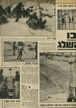 העולם הזה - גליון 1847 - 24 בינואר 1973 - עמוד 21 | ון לראות קצת חדל. שלג סקי ]״לון על אף האיסור החמור עליו מתריעים שלטים רביס באתר החרמון, מחליקים רבים מן המבקרים על יריעות ניילון שהביאו מביתם. מלבד המיפגע