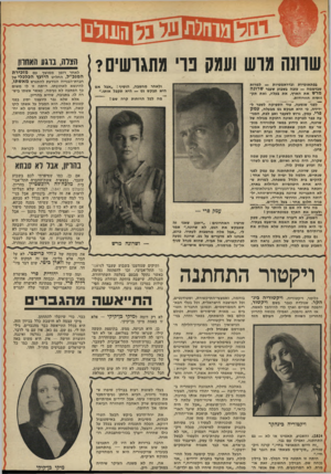 העולם הזה - גליון 1848 - 31 בינואר 1973 - עמוד 37 | שותה מוש ועמק נוי מתגרשים? בפתאומיות ובדראמטיות — למרות שבדממה — עזבה בשבוע שעבר שרונה מרש את הארץ, את בעלה, ואת תקוותיה הוורודות. *״לפני שנסעה, עוד הספיקה