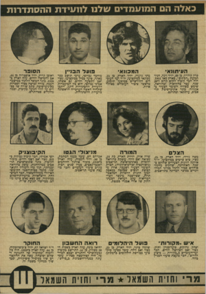 העולם הזה - גליון 1879 - 5 בספטמבר 1973 - עמוד 31 | כאלה ה המועמדים שלנו לוועידת ההסתדרות העיתונא- פרץ קידרון, בן ,40 יליד וינה, חניד תנועת ״הבונים״ ,כארץ מאז .1051 היה חבר קיבוץ זיקים קרוב ל20- ׳בנה. עבד