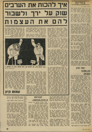 העולם הזה - גליון 1887 - 1 בנובמבר 1973 - עמוד 19 | במדינה (המשך מעמוד )10 סד, ליריביה משני הצדדים• וכאשר המים- לנה נתונה בסכנה, מתלכדים עסקניה ה* מיקצועיים אוטומטית מסביב לדגל .״נת גבר גם על המהלומה הזאת,״