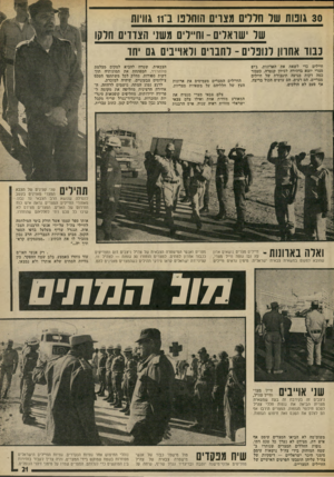 העולם הזה - גליון 1893 - 12 בדצמבר 1973 - עמוד 21 | 30 גופות שד חרדים מצרים הוחלט נ־ח גוויות שד שואדים -וח״דים משני הצווים חדקו כבוד אחוון לנופלים -לחברם ולאו״בים גם יחד חיילים נדי לשאת את הארונות. ג׳יפ מצרי
