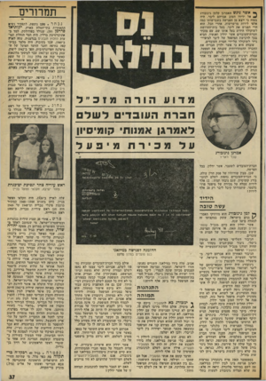 העולם הזה - גליון 1958 - 12 במרץ 1975 - עמוד 37 | תמרורים ך* אשר ניג ש האמרגן קלמן גינזבורג ^ אל ידידו הטוב אברהם ליבר, היד, בטוח כי ייצא מן הפגישה כשברשותו כמה אלפי לירות מרשרשות. אחרי הכל, הוא הרי הפגיש את