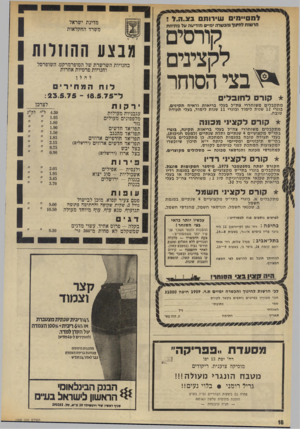העולם הזה - גליון 1968 - 21 במאי 1975 - עמוד 18 | למסיימים שירותם בצ.ה! 7 . מדינת ישראל משרד החקלאות הרשות לחינוך והכשרה ימיים מודיעה עזי פתיחת מבצע החוזרות ו^יבצי הסוחר{ * קו רםלחובלים מתקבלים משוחררי צח״ר