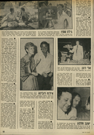 העולם הזה - גליון 1989 - 15 באוקטובר 1975 - עמוד 13 | נערכה מסיבת פרידה לרחל :לימון, רעייתו של האלוף, שעמדה לטוס למחרת היום ל פרים׳ כדי לסייע לבתה נילי לימון בהכנות לקראת נישואיה לברון נתנאל רוטשילד. טכס־הנישואין
