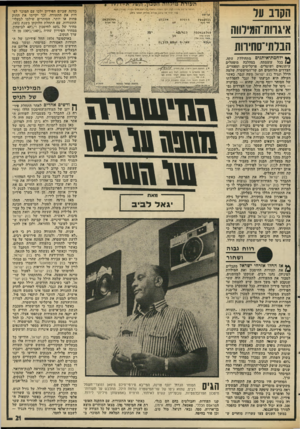 העולם הזה - גליון 1989 - 15 באוקטובר 1975 - עמוד 21 | ״ ת עו ^ רל הקרב על איגרות־המילווה רשומה על־ישם, צמודה לסדך.יוקר המחייה מושאוד&יצ ריביח־גלתי צמודה, הפטורה מסס. י מד ד יסודי של 127 קוויות (לחודש דצמבר ג