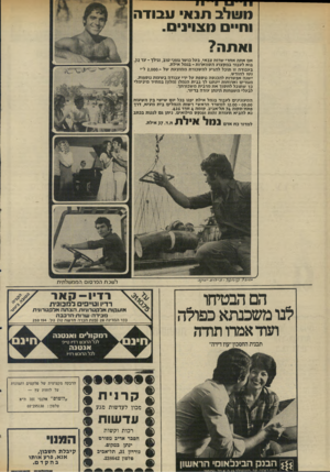 העולם הזה - גליון 1991 - 23 באוקטובר 1975 - עמוד 40 | משלב תנא עבודה וחיי מצו•]. ואתה? אם אתה אחרי שרות צבאי, בעל בושר גופני טוב, וגילך ־ עד .( 2 בוא לעבוד במקצוע הסווארות ־ בנמל אילת. בעבודה זו תוכל להגיע למשכורת