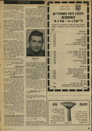 העולם הזה - גליון 2001 - 7 בינואר 1976 - עמוד 10 | מכתבים תת־האליפות מדינת ישראל להלן לוח המחירים 1 המוסכם 1 9 .1 7 1 1 משרד ה ח קל או ת במסגרת ההוזלות בחנויות השרשרת של הסופרסל והסופרמרקט וחנויות פרטיות