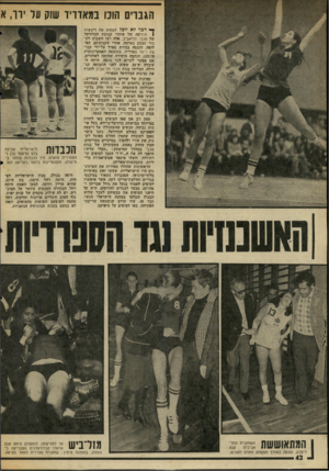 העולם הזה - גליון 2002 - 14 בינואר 1976 - עמוד 42 | הגברים הוי במאדויד שוק על ירו, א ך* דבר לא יוכל למחות את ריגשות | החרפה של אוהדי קבוצת הכדורסל של מכבי תל-אביב. אלה רצו השבוע לקבור עצמם באדמה, אחרי שקבוצתם,