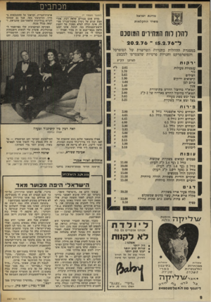 העולם הזה - גליון 2007 - 18 בפברואר 1976 - עמוד 8 | מדינת ישראל משרד החקל או ת להלן רוח המחירים המוסכם (המשך מעמוד )7 מדוע אתם סבורים שלאד, רביו׳ ,אחרי חמש שנים של ניסיון כאשת־שגריר פעי לה, אינה יכולה למלא תפקיד